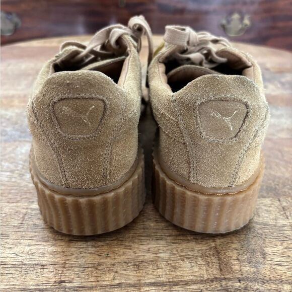 Tan Athletic Shoes with Platform Sole and Suede Finish - Picture 6 of 9